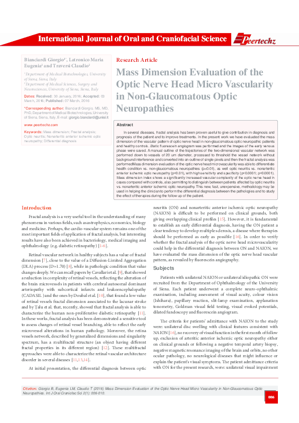 (PDF) Mass Dimension Evaluation of the Optic Nerve Head Micro ...