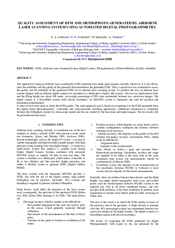 (PDF) Quality Assessment of DTM and Orthophoto Generated by Airborne ...