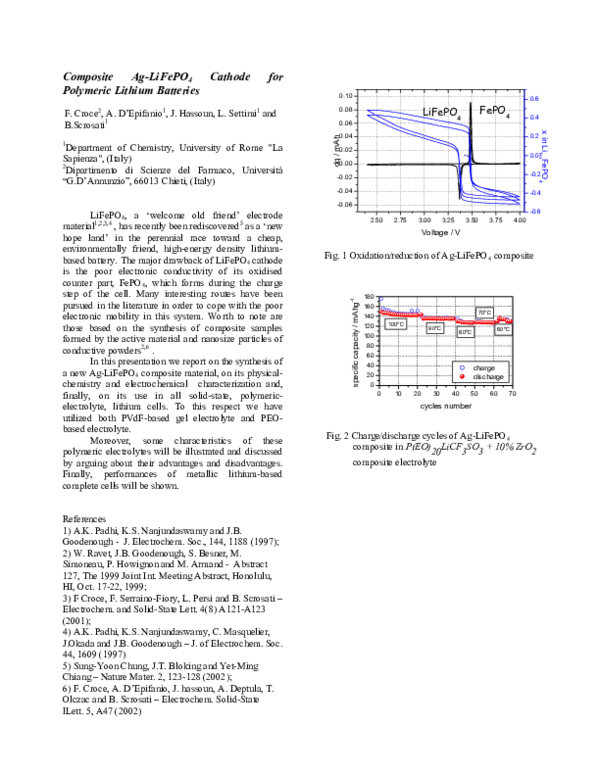 (PDF) Composite Ag-LiFePO4 Cathode for Polymeric Lithium Batteries