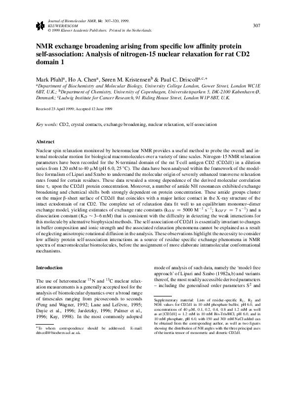 (PDF) NMR exchange broadening arising from specific low affinity ...