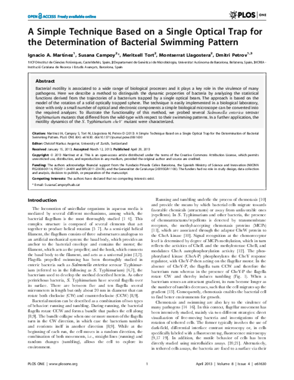 (PDF) A Simple Technique Based on a Single Optical Trap for the