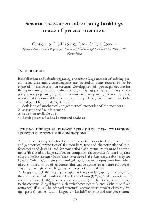 (PDF) Seismic assessment of existing buildings made of precast members