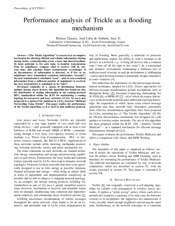 (PDF) Performance analysis of Trickle as a flooding mechanism
