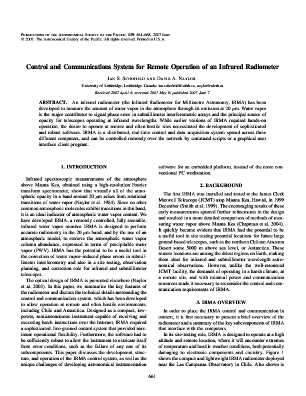 (PDF) Control and Communications System for Remote Operation of an ...