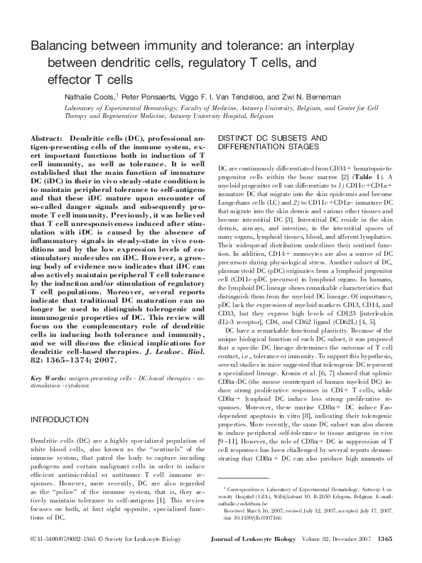 (PDF) Balancing between immunity and tolerance: an interplay between ...