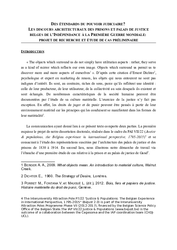 Doc Des Etendards Du Pouvoir Judiciaire Les Discours Architecturaux Des Prisons Et Palais De Justice Belges De L Independance A La Premiere Guerre Mondiale Projet De Recherche Et Etude De Cas Preliminaire