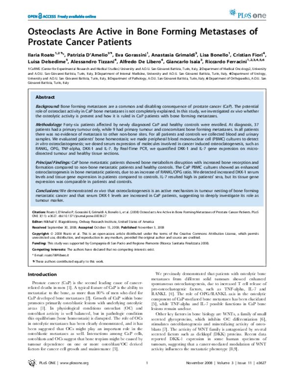 (PDF) Osteoclasts Are Active in Bone Forming Metastases of Prostate ...