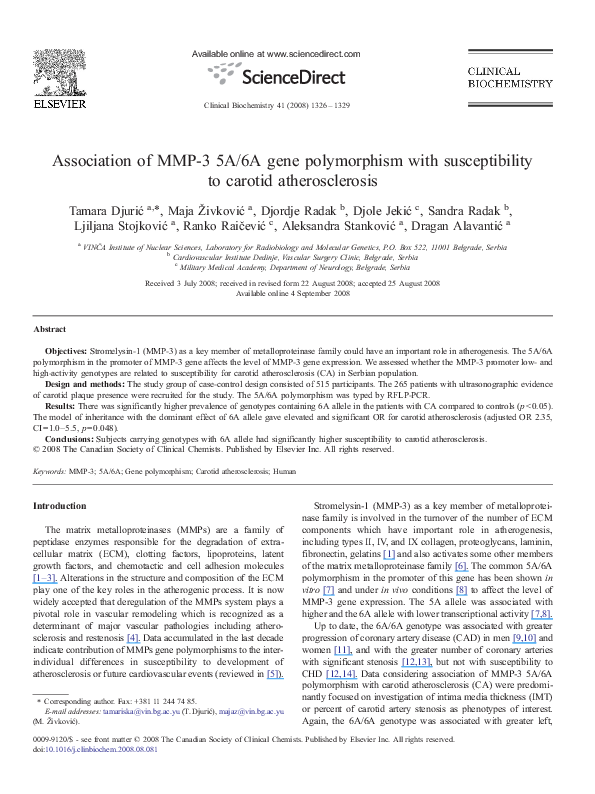 (PDF) Association of the MMP-3 5A/6A gene polymorphism with multiple ...