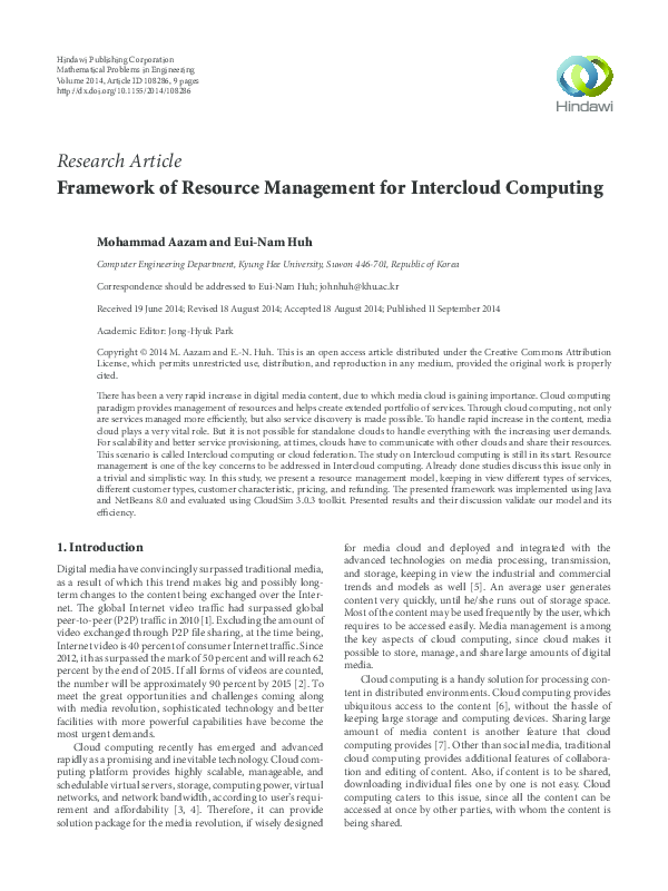 (PDF) Framework of Resource Management for Intercloud Computing