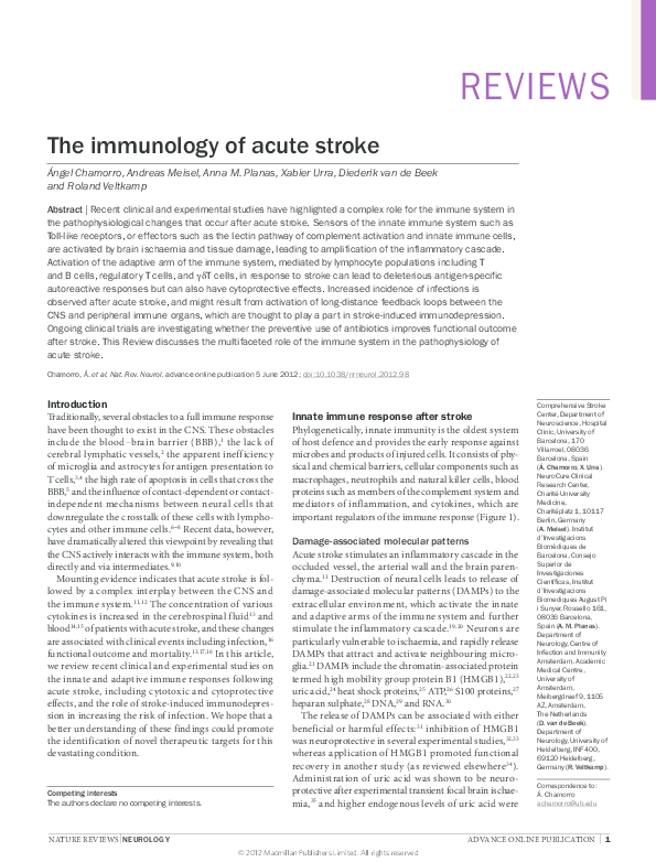 (PDF) The immunology of acute stroke