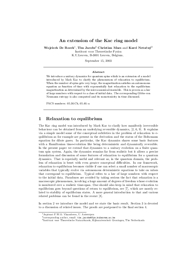 (PDF) An extension of the Kac ring model