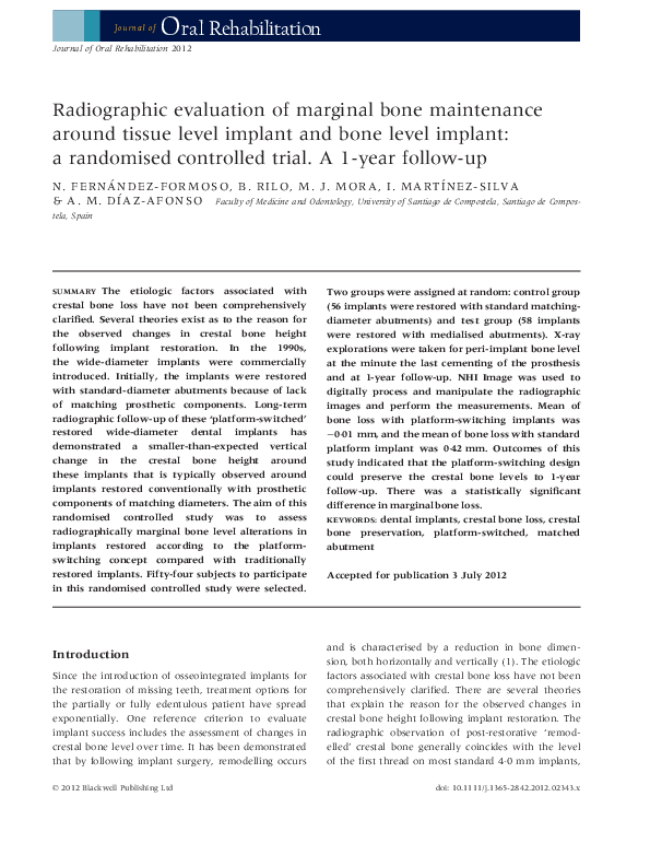 (PDF) Radiographic evaluation of marginal bone maintenance around ...