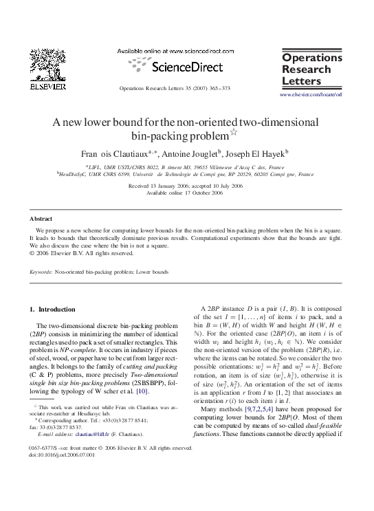 (PDF) A New Lower Bound for the NonOriented TwoDimensional Bin