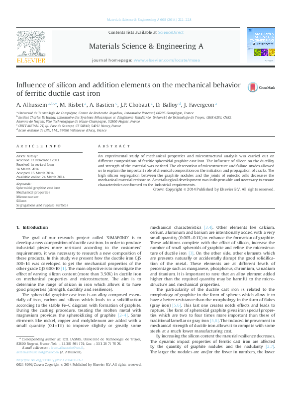 (PDF) Influence of silicon and addition elements on the mechanical ...
