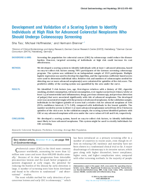 (PDF) Development and Validation of a Scoring System to Identify ...