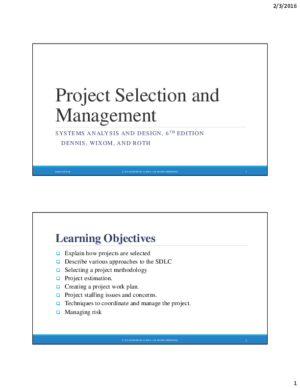 (PDF) Project Selection and Management SYSTEMS ANALYSIS AND DESIGN, 6 ...