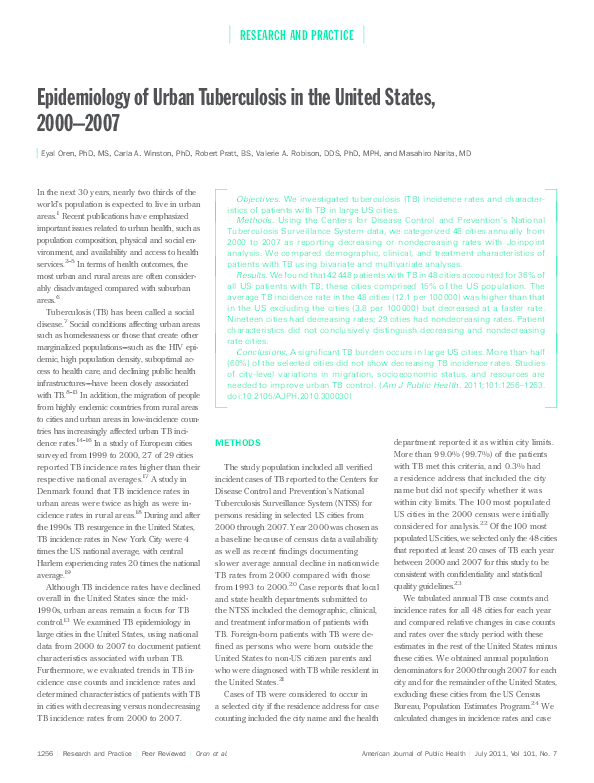 (PDF) Epidemiology of urban tuberculosis in the United States, 2000-2007
