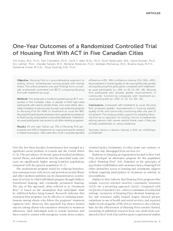 (PDF) One-Year Outcomes of a Randomized Controlled Trial of Housing ...