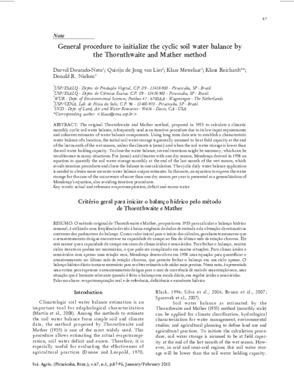 (PDF) General procedure to initialize the cyclic soil water balance by
