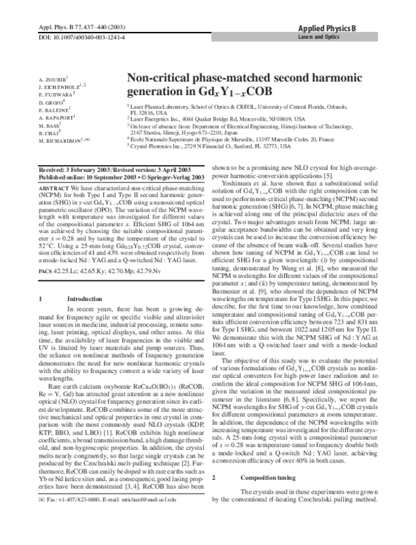 (PDF) Non-critical phase-matched second harmonic generation in Gd x Y 1 ...
