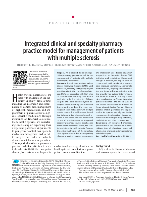 (PDF) Integrated clinical and specialty pharmacy practice model for ...
