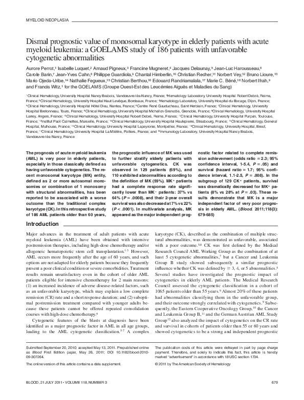 (PDF) Dismal prognostic value of monosomal karyotype in elderly ...