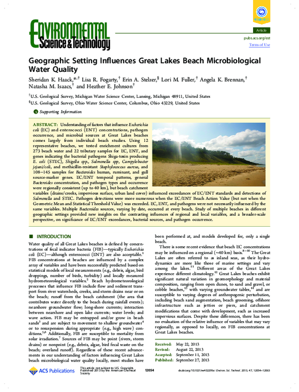(PDF) Geographic setting influences Great Lakes beach microbiological ...