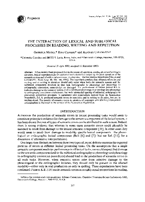 (PDF) The interaction of lexical and sublexical processes in reading ...