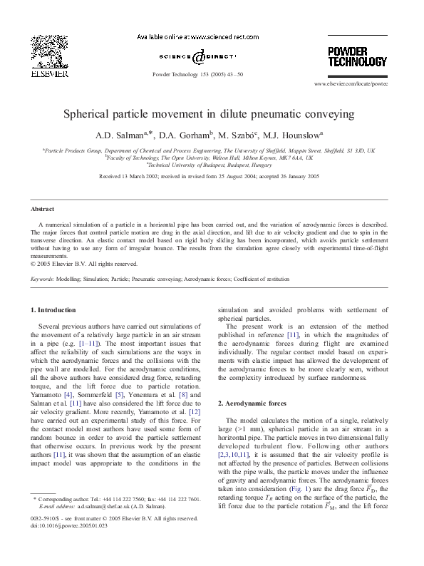 (PDF) Spherical particle movement in dilute pneumatic conveying
