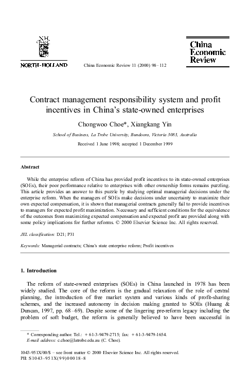 (PDF) Contract management responsibility system and profit incentives ...