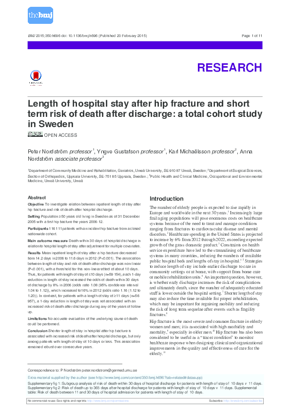 (PDF) Length of hospital stay after hip fracture and short term risk of ...