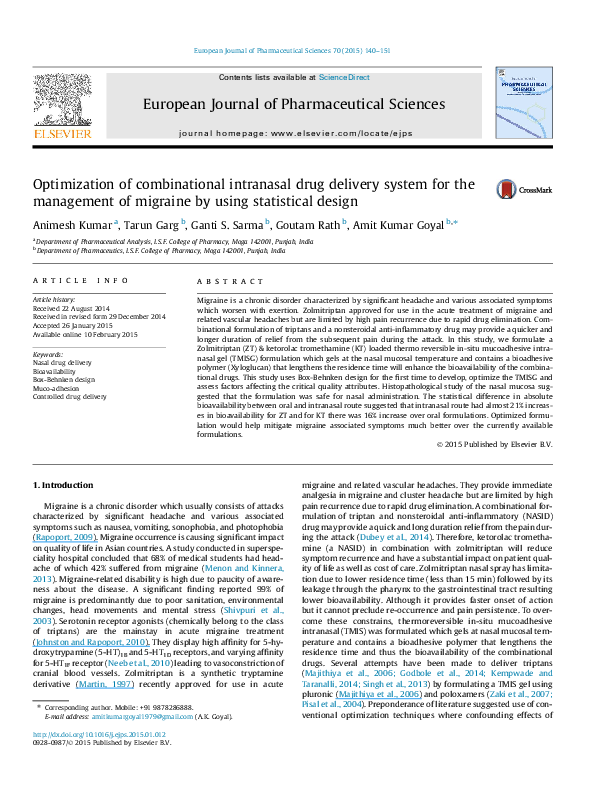 (PDF) Optimization of combinational intranasal drug delivery system for ...
