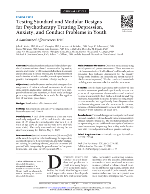 (PDF) Testing standard and modular designs for psychotherapy treating ...