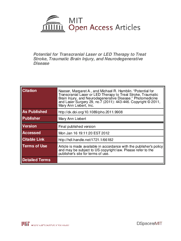 (PDF) Potential for Transcranial Laser or LED Therapy to Treat Stroke