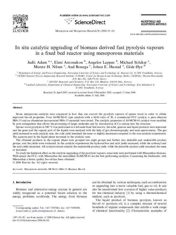 (PDF) In situ catalytic upgrading of biomass derived fast pyrolysis ...