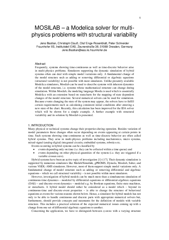 (PDF) MOSILAB - a Modelica solver for multiphysics problems with ...