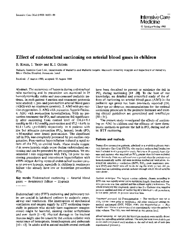 (PDF) Effect of endotracheal suctioning on arterial blood gases in children