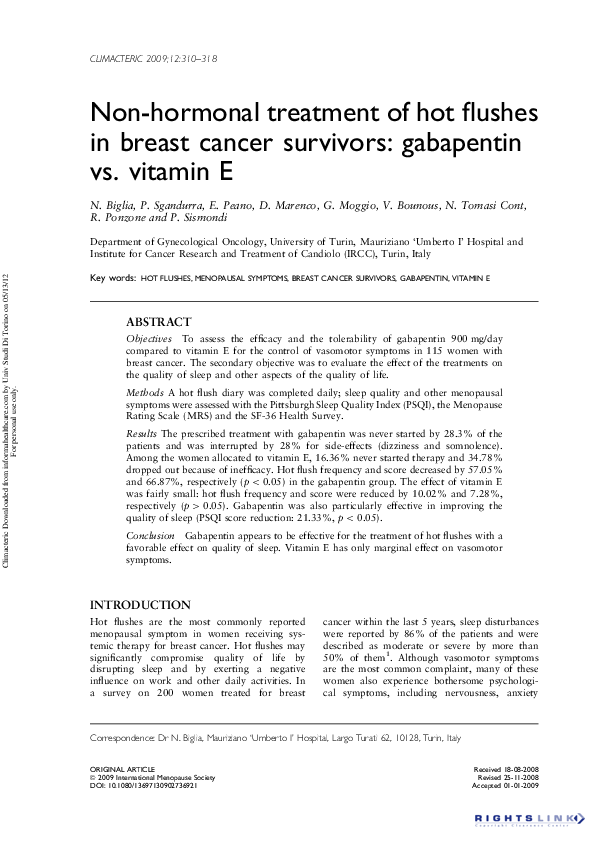 (PDF) Nonhormonal treatment of hot flushes in breast cancer survivors