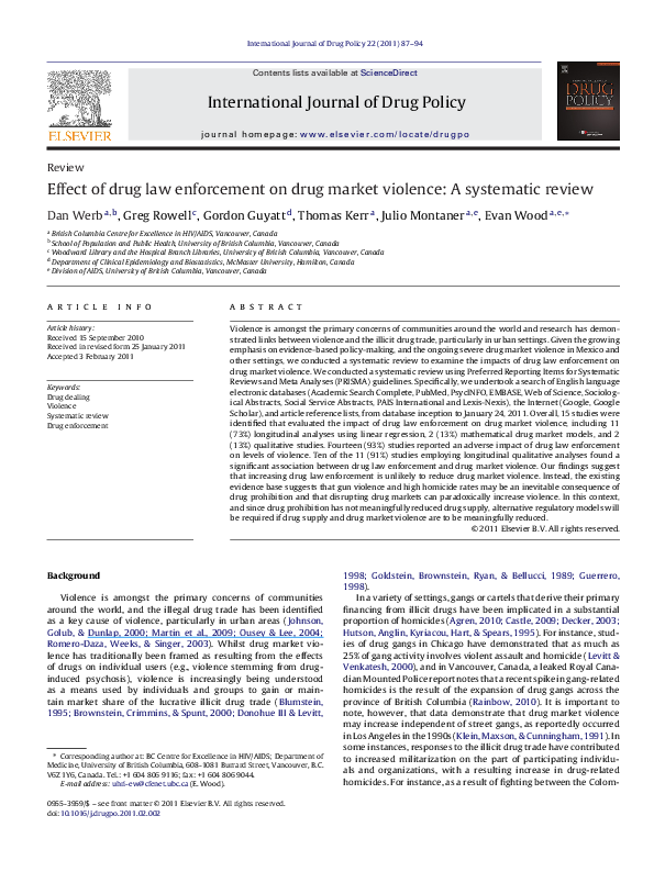 (PDF) Effect of drug law enforcement on drug market violence: A ...