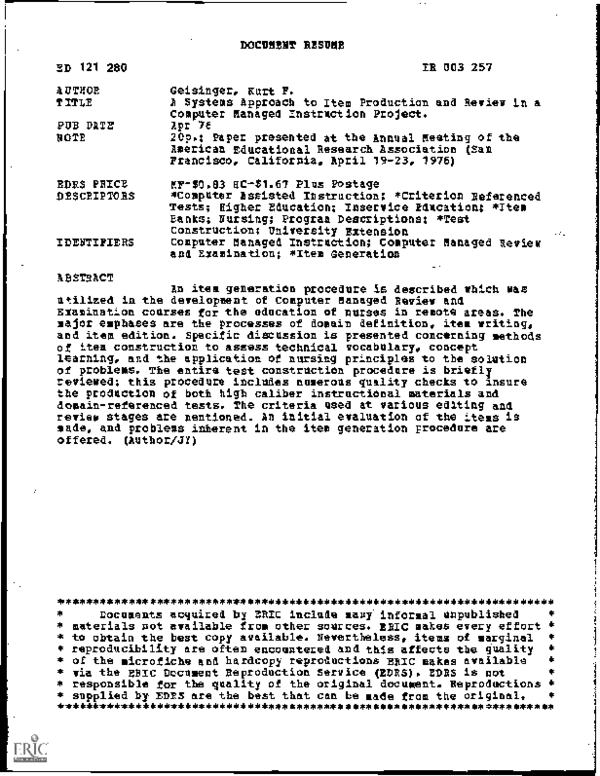(PDF) A Systems Approach to Item Production and Review in a Computer