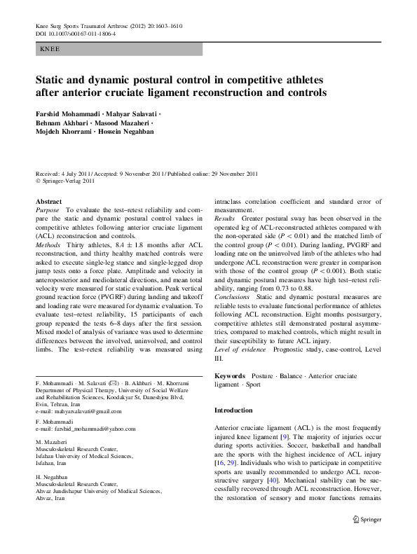 (PDF) Static and dynamic postural control in competitive athletes after ...