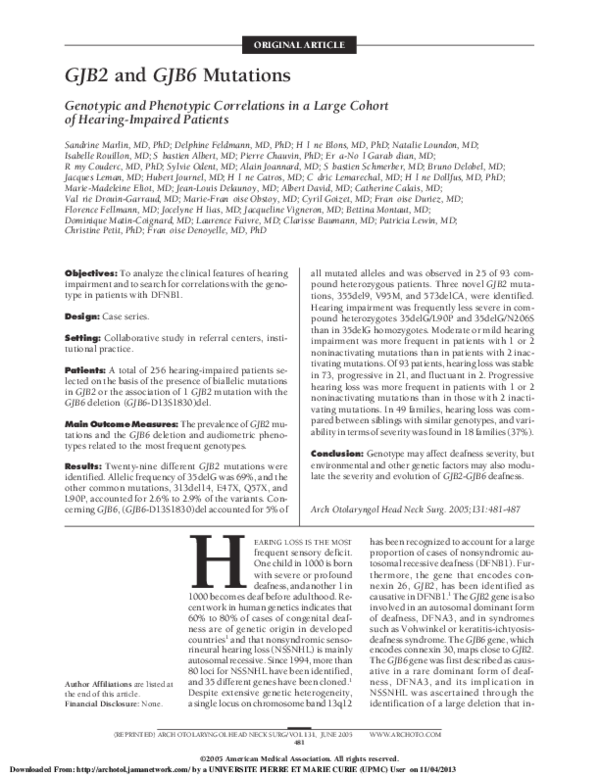 (PDF) GJB2 and GJB6 Mutations