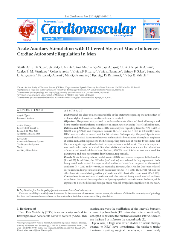 (PDF) Acute auditory stimulation with different styles of music ...