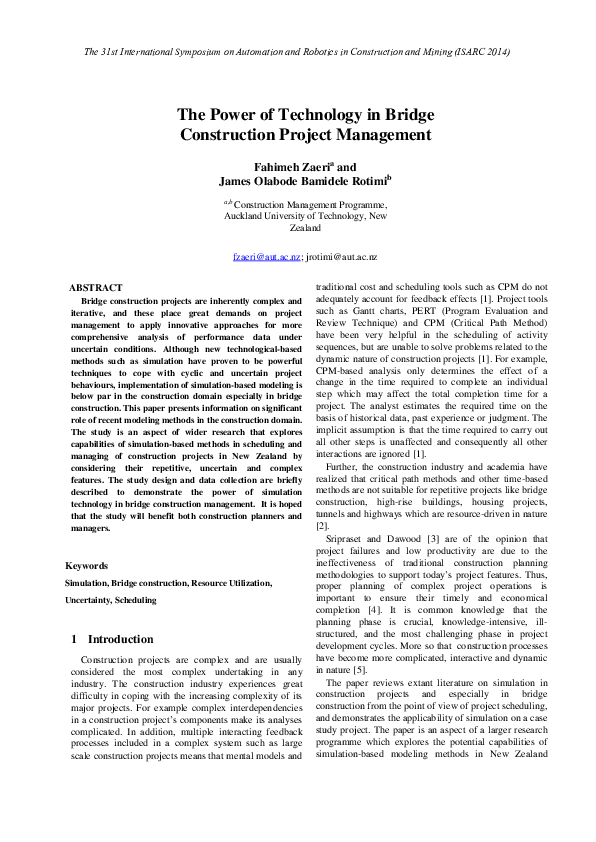 (PDF) The Power of Technology in Bridge Construction Project Management