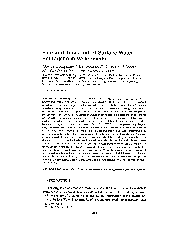 (PDF) Fate and Transport of Surface Water Pathogens in Watersheds