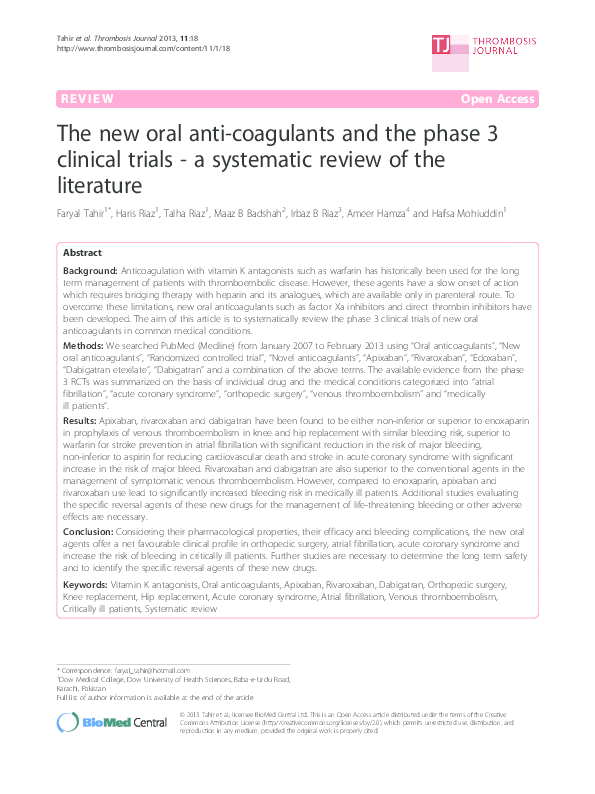 (PDF) The new oral anti-coagulants and the phase 3 clinical trials - a ...