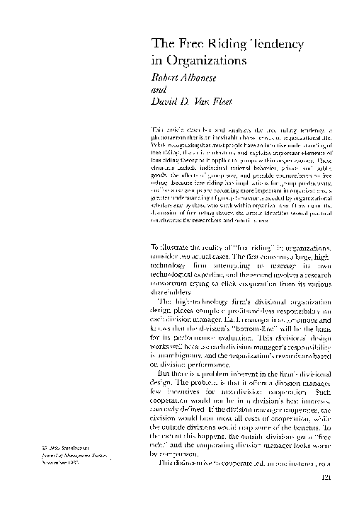 (PDF) The free riding tendency in organizations