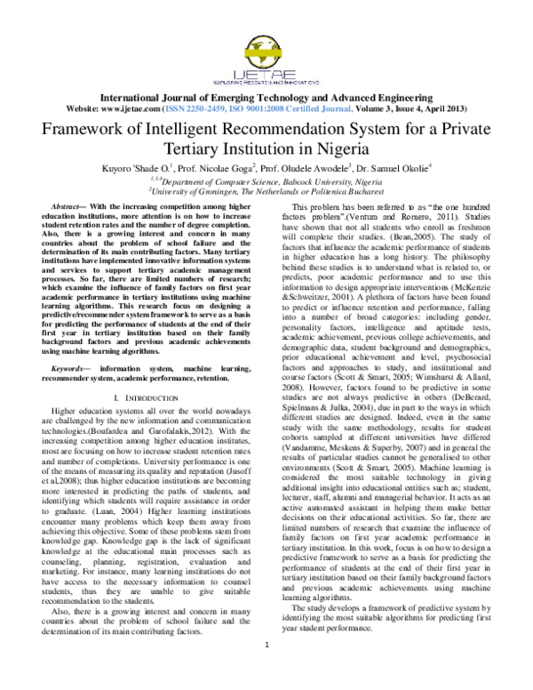 (PDF) Framework of Intelligent Recommendation System for a Private ...