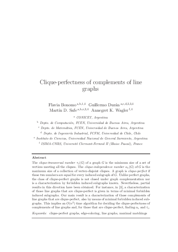 (PDF) Clique-perfectness of complements of line graphs