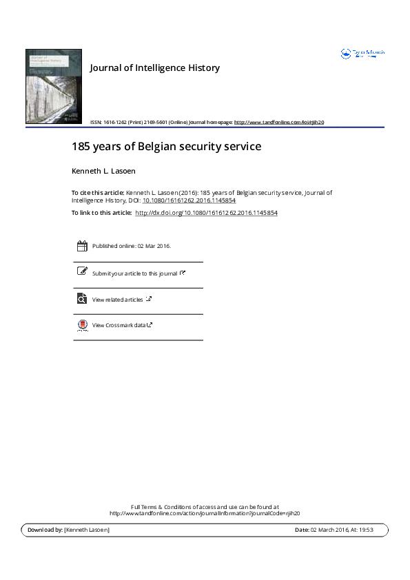 (PDF) 185 Years of Belgian Security Service